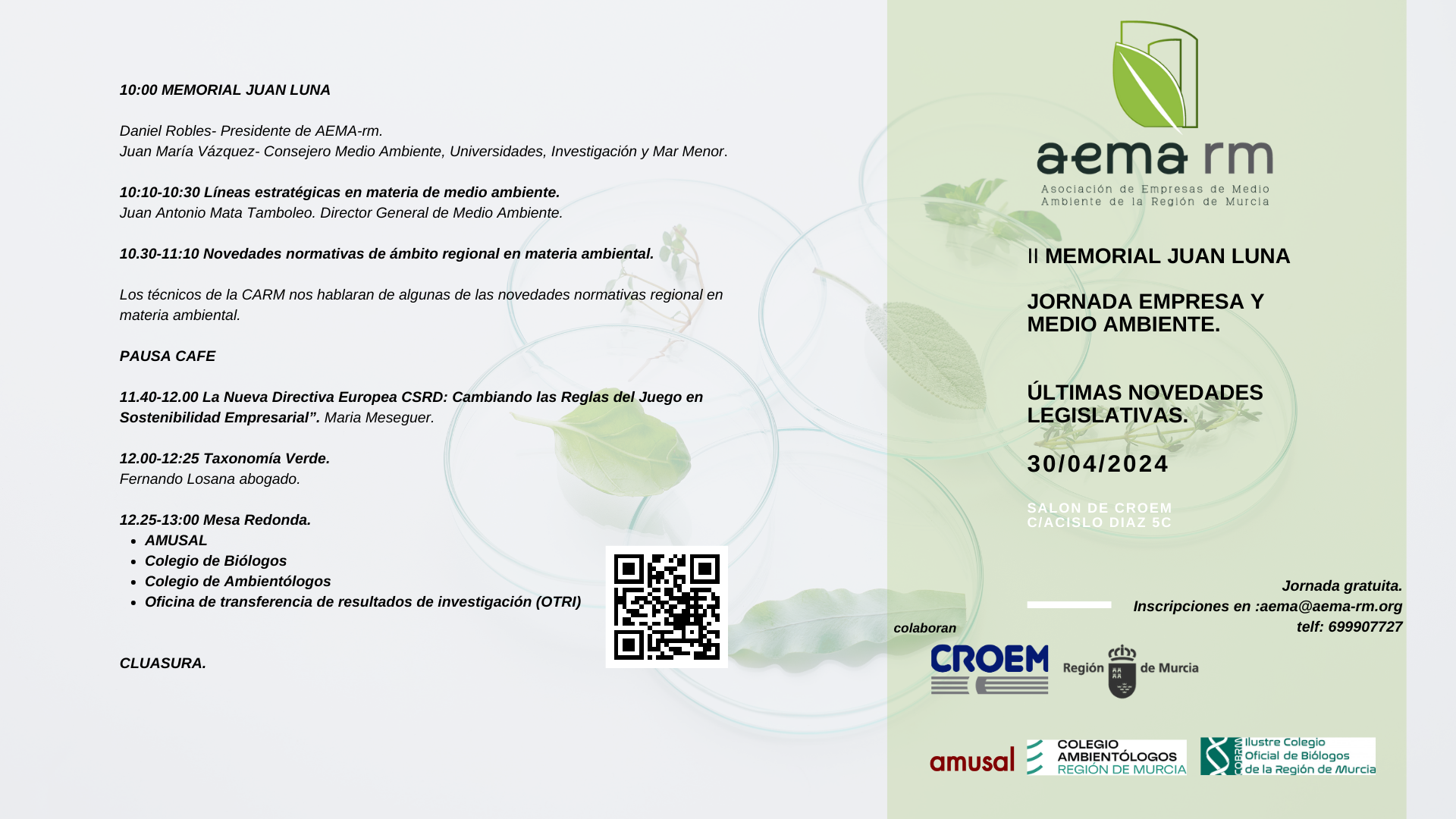 30 de abril: Jornada «Empresa y Medio Ambiente. Novedades Legislativas» Memorial Juan Luna